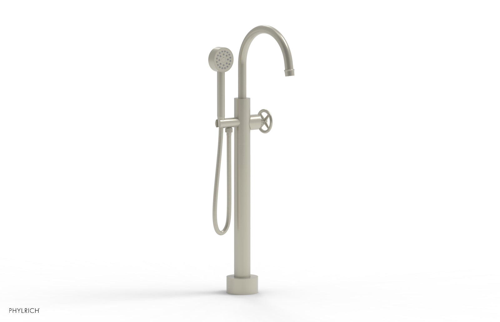 Phylrich WORKS Low Floor Mount Tub Filler - Cross Handle with Hand Shower