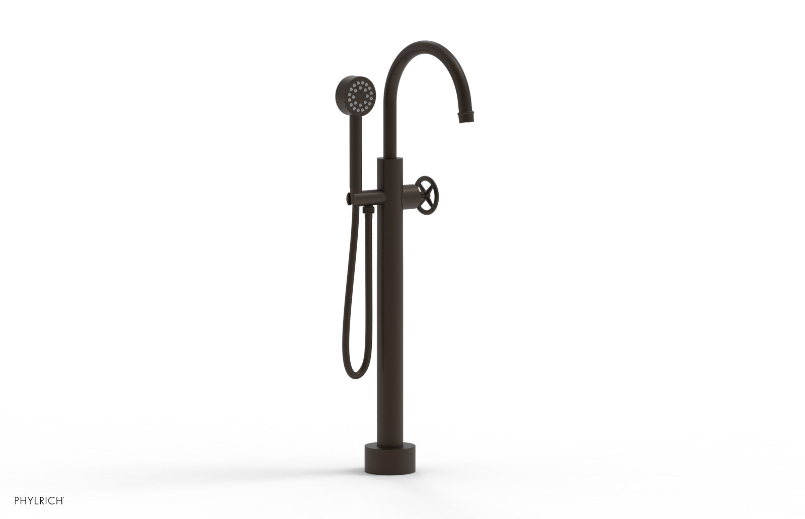 Phylrich WORKS Low Floor Mount Tub Filler - Cross Handle with Hand Shower