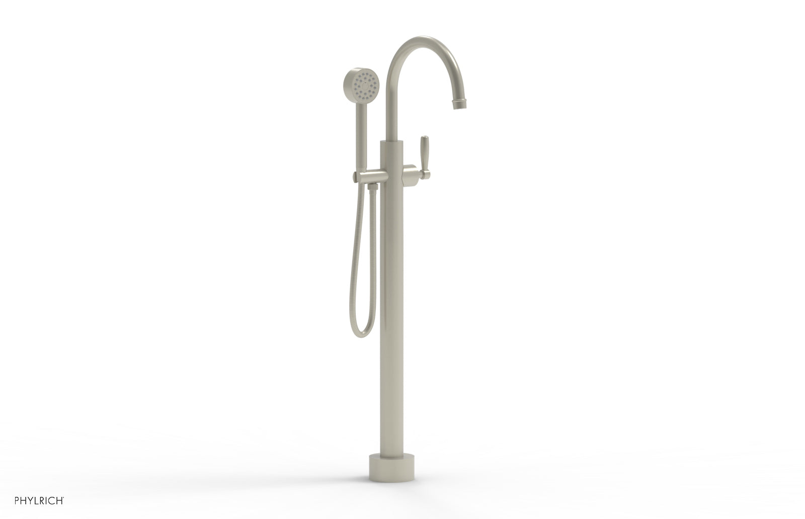Phylrich WORKS Tall Floor Mount Tub Filler - Lever Handle with Hand Shower