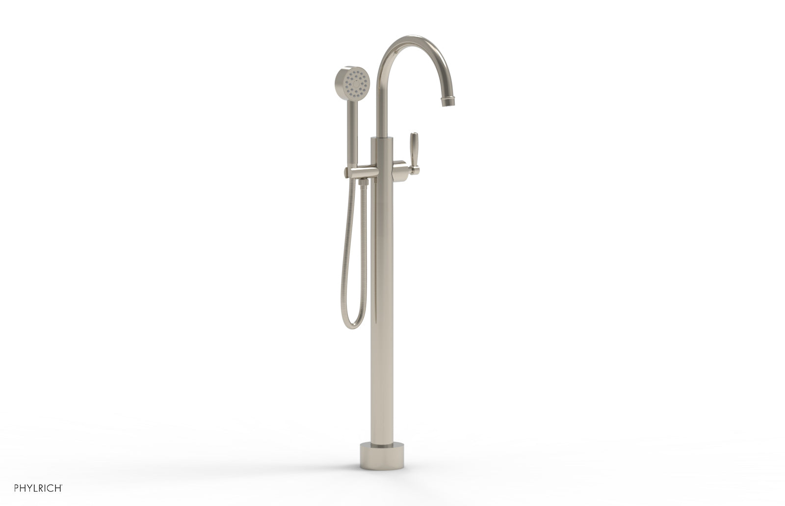 Phylrich WORKS Tall Floor Mount Tub Filler - Lever Handle with Hand Shower