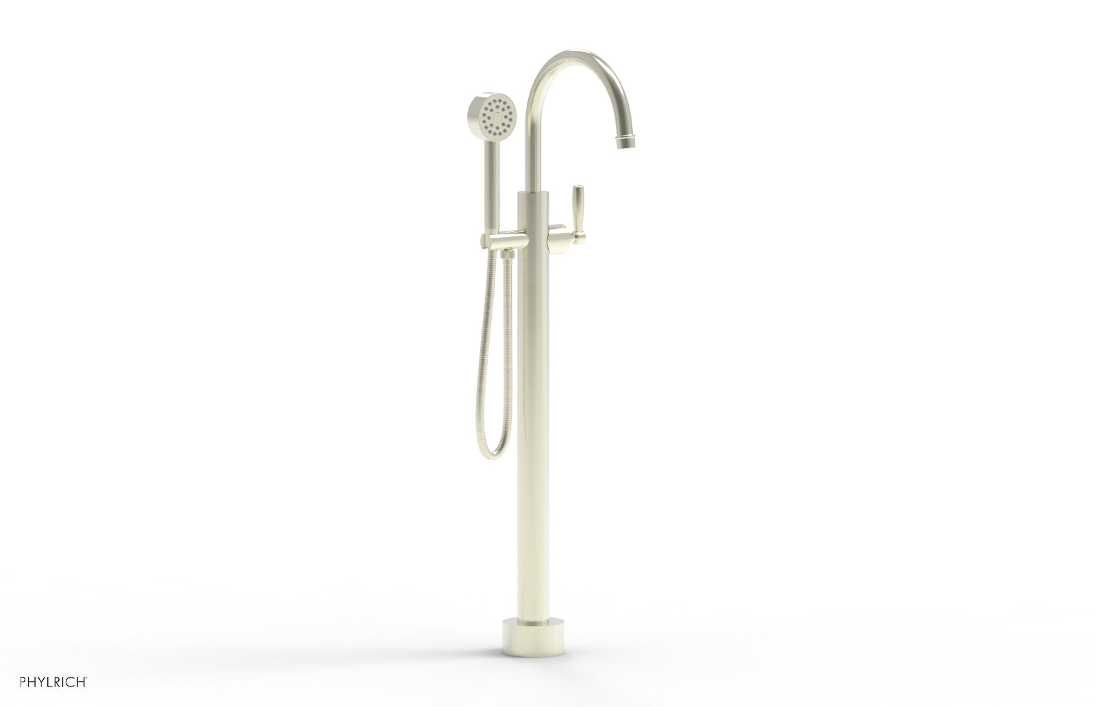 Phylrich WORKS Tall Floor Mount Tub Filler - Lever Handle with Hand Shower