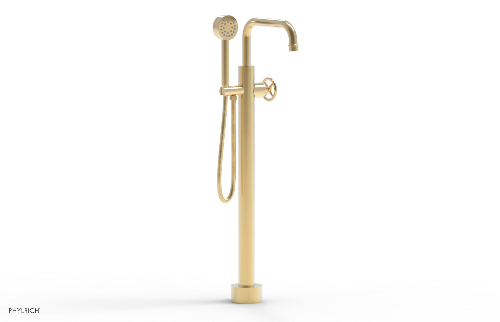 Phylrich WORKS Tall Floor Mount Tub Filler - Cross Handle with Hand Shower