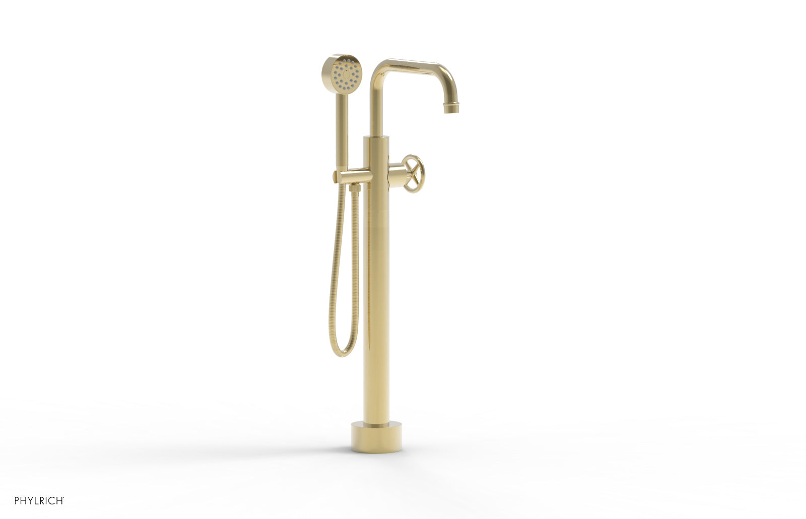 Phylrich WORKS Low Floor Mount Tub Filler - Cross Handle with Hand Shower