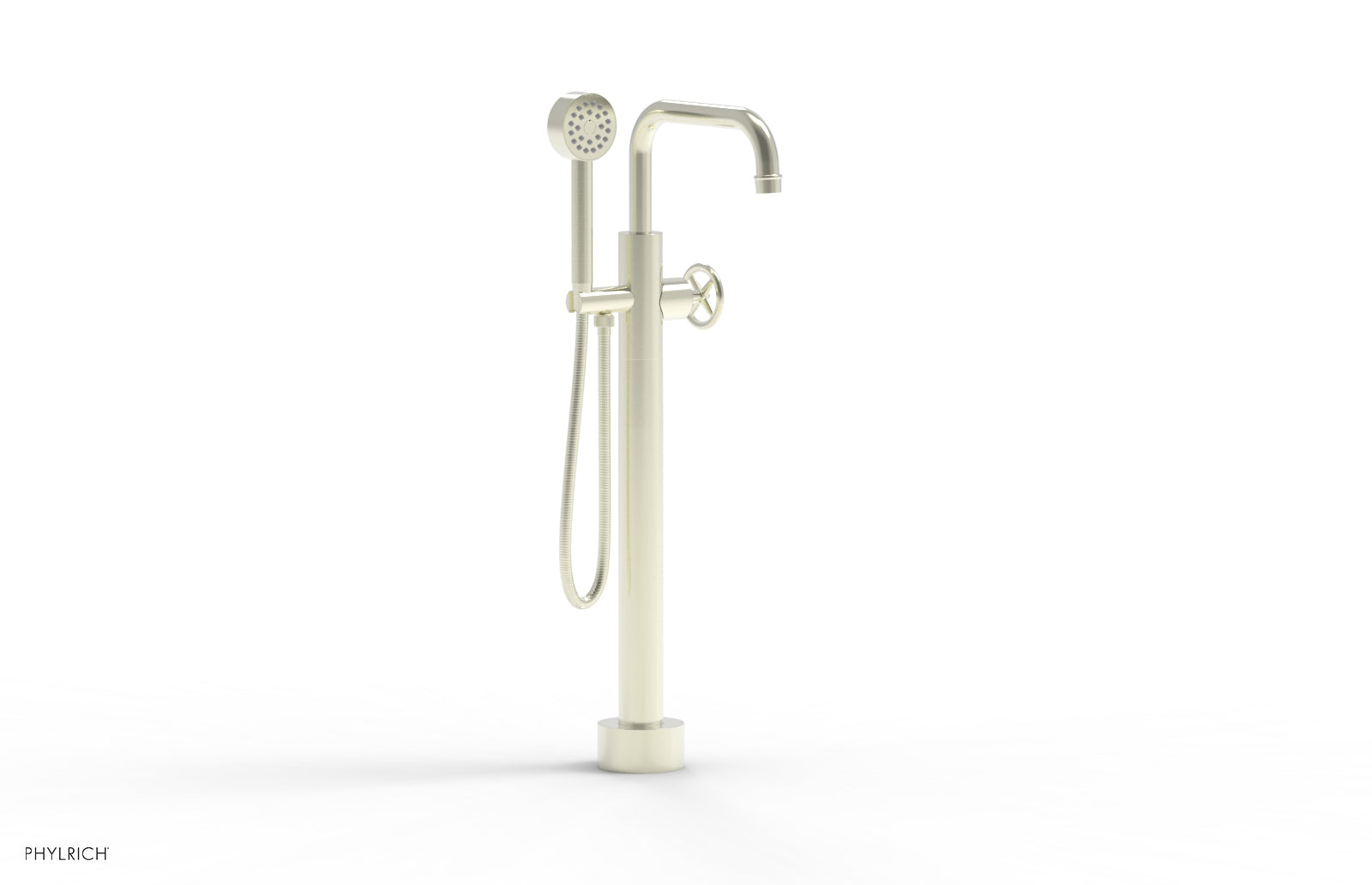 Phylrich WORKS Low Floor Mount Tub Filler - Cross Handle with Hand Shower