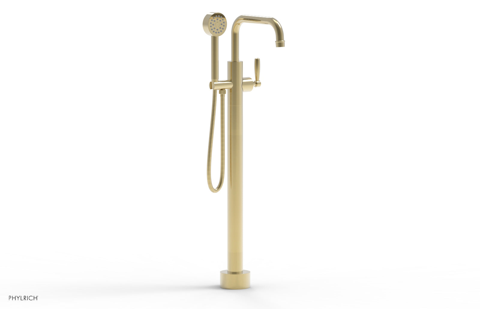 Phylrich WORKS Tall Floor Mount Tub Filler - Lever Handle with Hand Shower