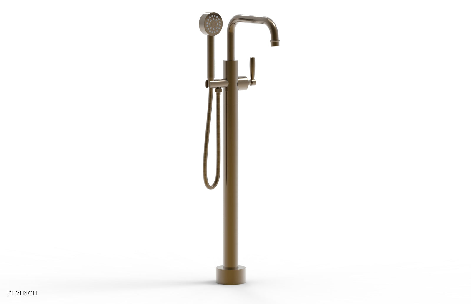 Phylrich WORKS Tall Floor Mount Tub Filler - Lever Handle with Hand Shower