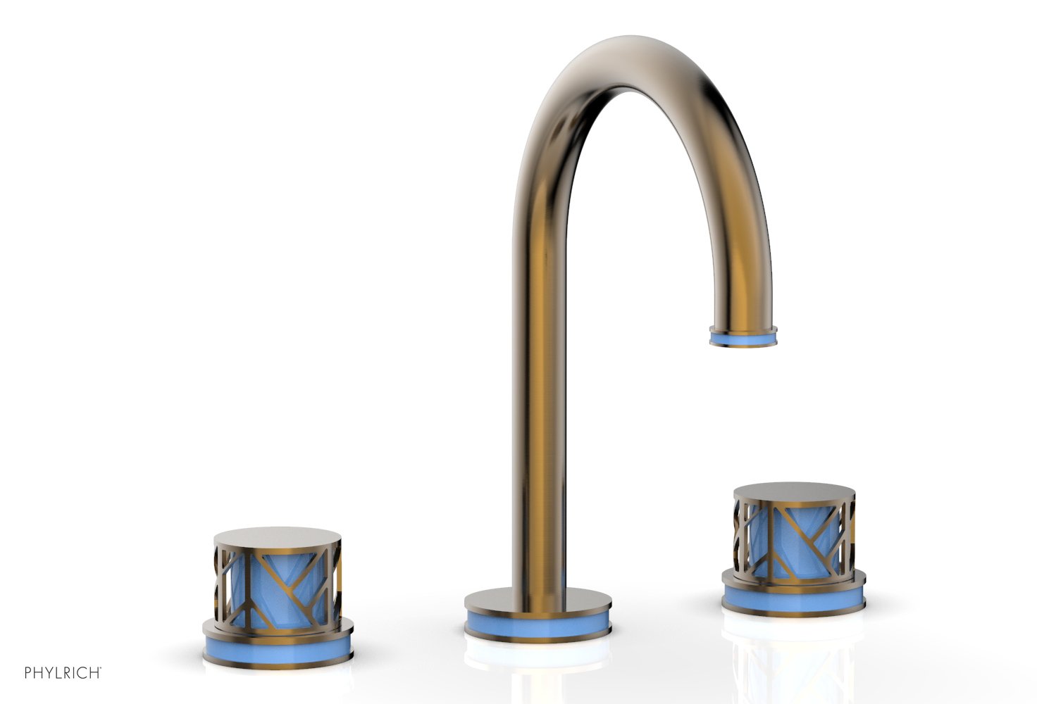 Phylrich JOLIE Widespread Faucet - Round Handles with "Light Blue" Accents