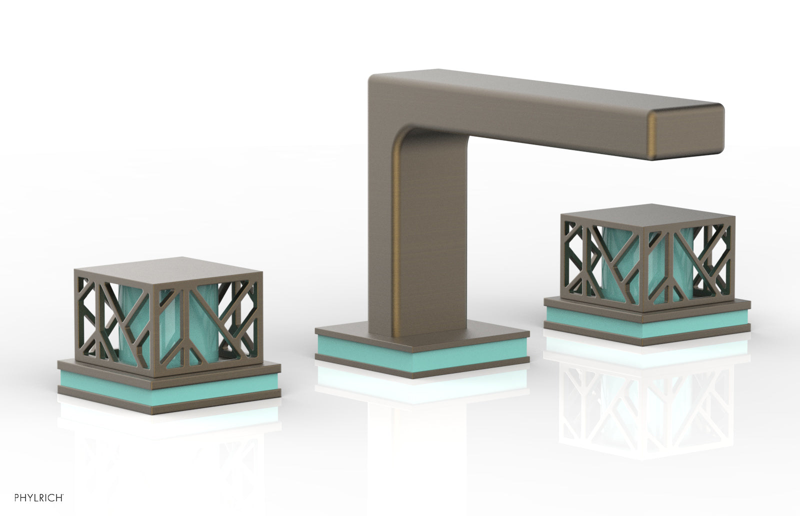Phylrich JOLIE Widespread Faucet - Square Handles with "Turquoise" Accents