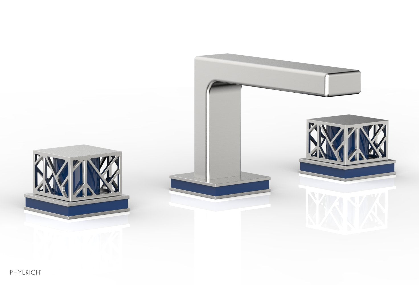 Phylrich JOLIE Widespread Faucet - Square Handles with "Navy Blue" Accents