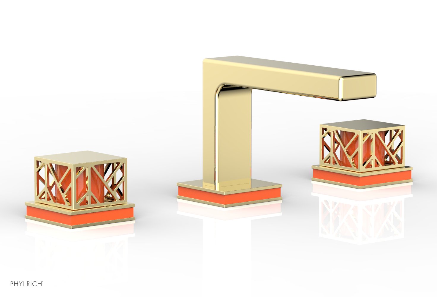 Phylrich JOLIE Widespread Faucet - Square Handles with "Orange" Accents