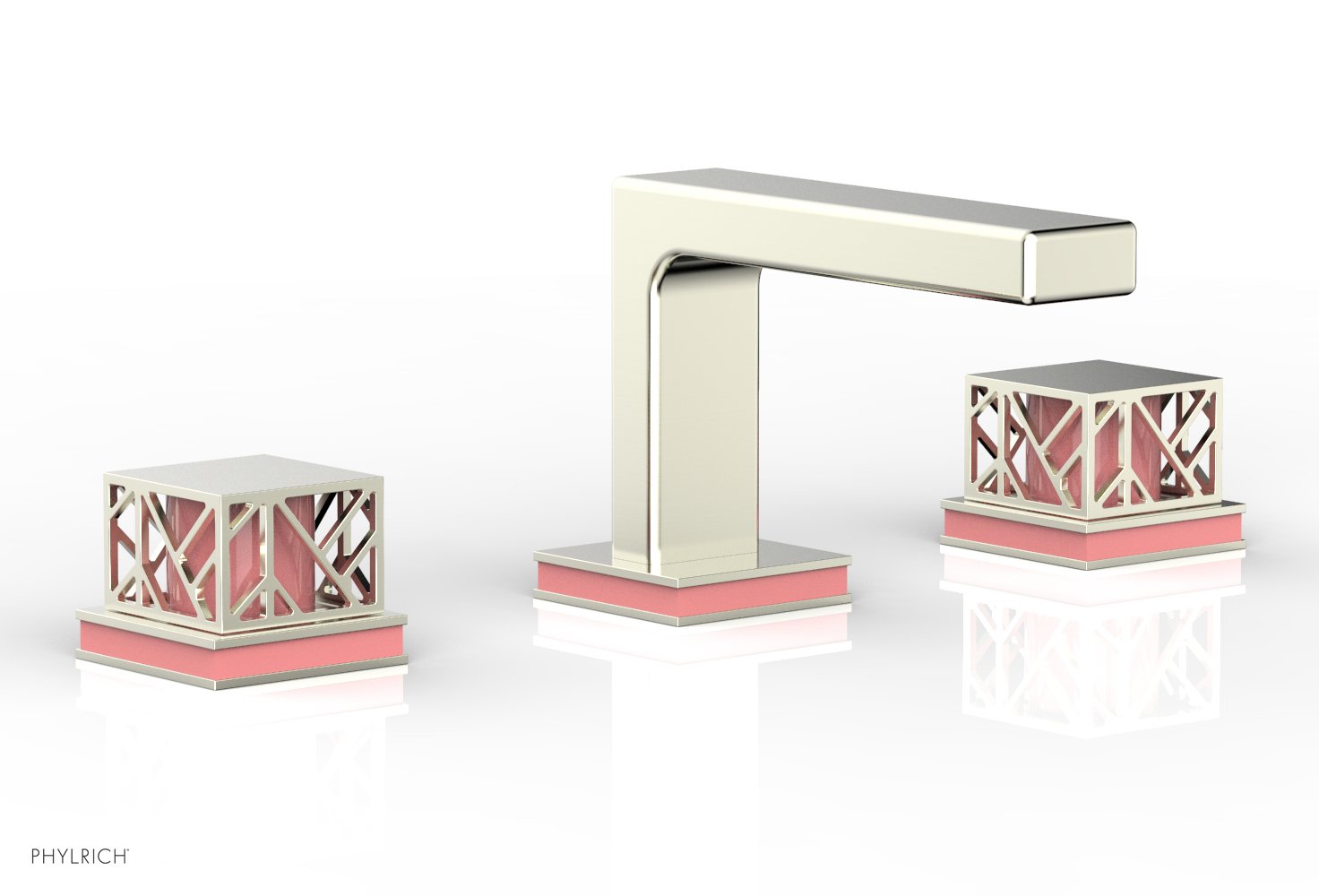 Phylrich JOLIE Widespread Faucet - Square Handles with "Pink" Accents
