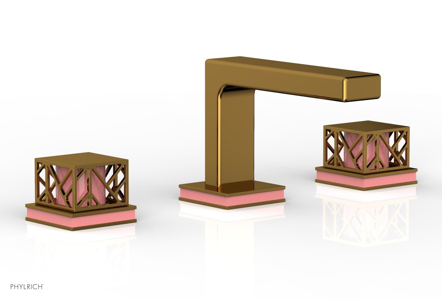 Phylrich JOLIE Widespread Faucet - Square Handles with "Pink" Accents