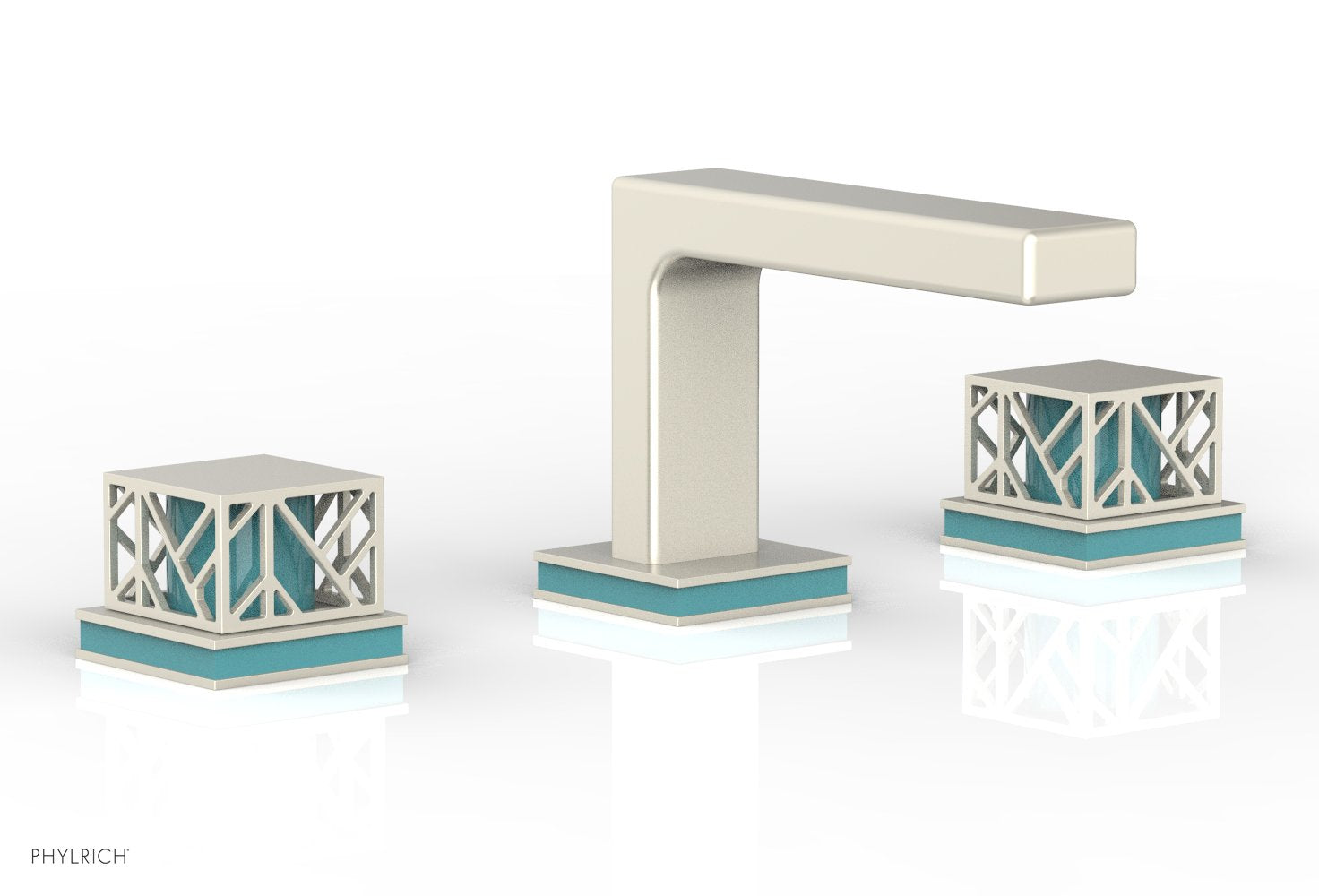 Phylrich JOLIE Widespread Faucet - Square Handles with "Turquoise" Accents