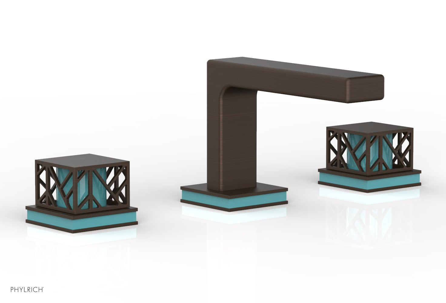 Phylrich JOLIE Widespread Faucet - Square Handles with "Turquoise" Accents