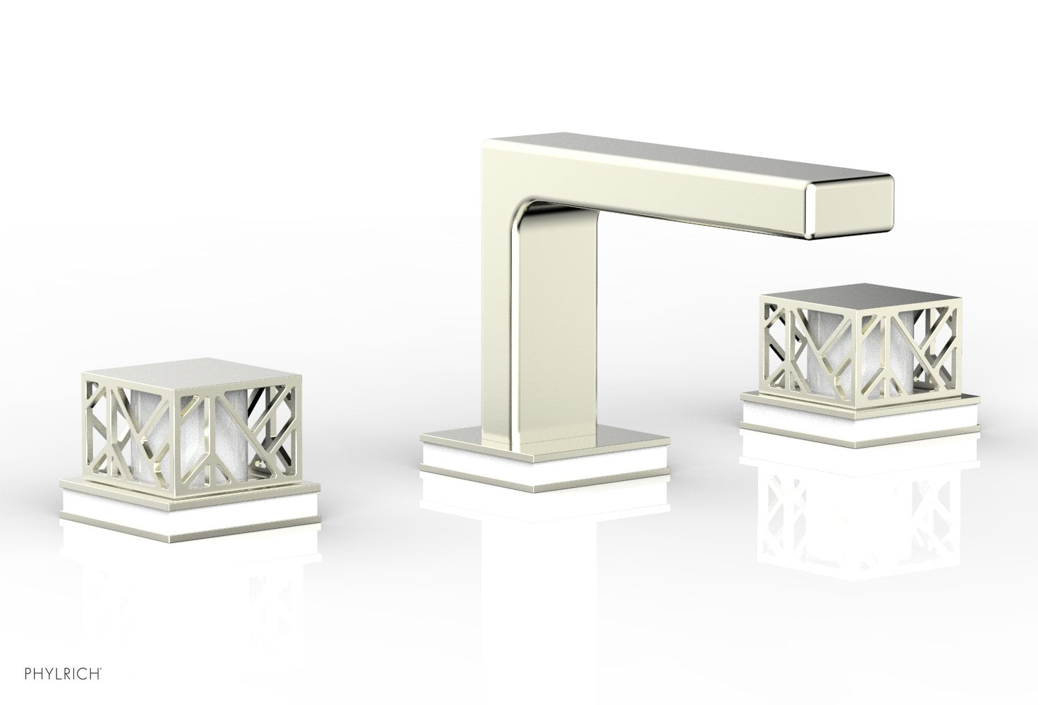 Phylrich JOLIE Widespread Faucet - Square Handles with "Gloss White" Accents
