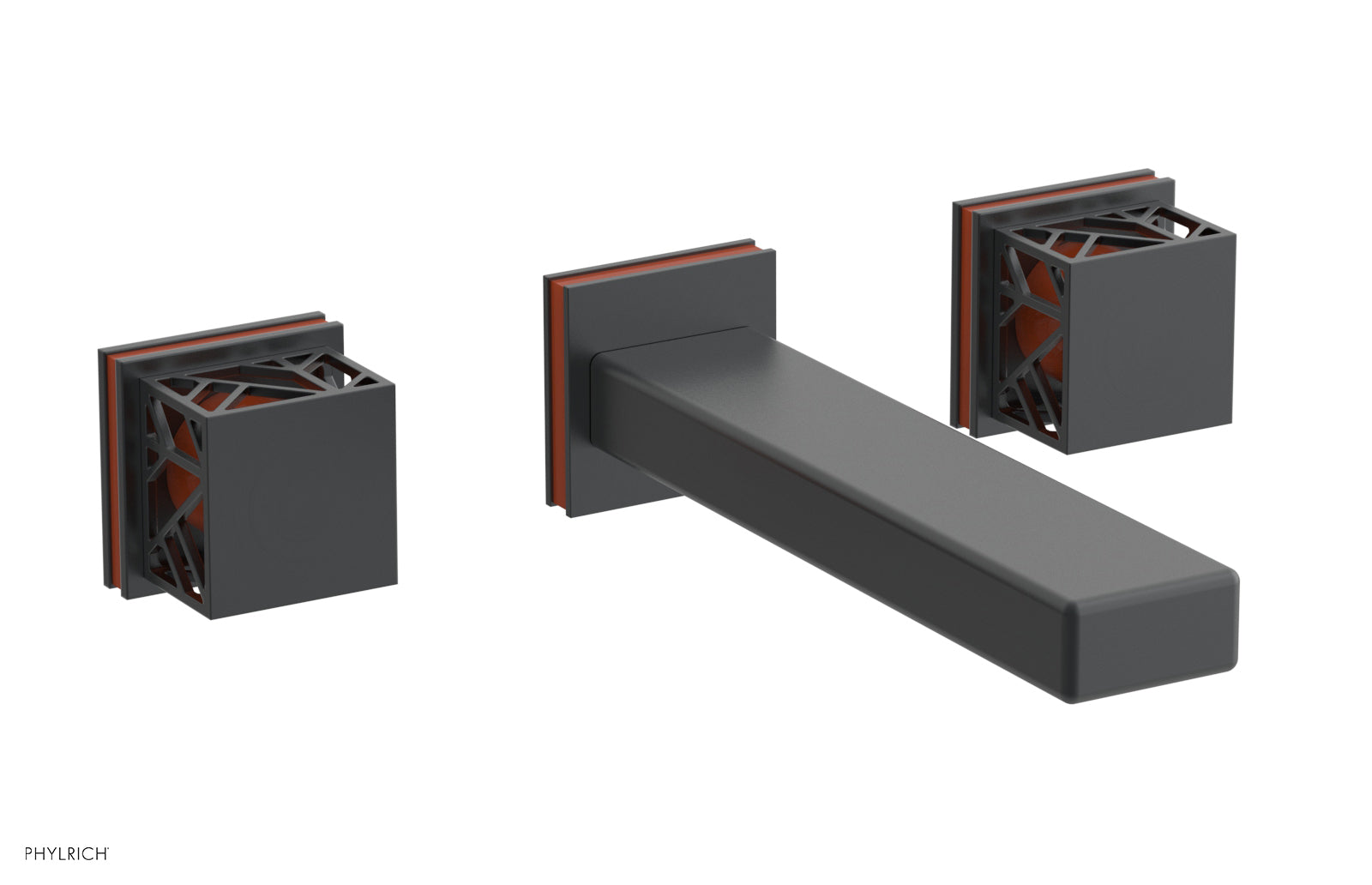 Phylrich JOLIE Wall Tub Set - Square Handles with "Orange" Accents