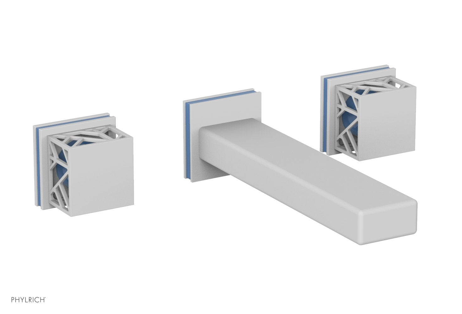 Phylrich JOLIE Wall Tub Set - Square Handles with "Light Blue" Accents