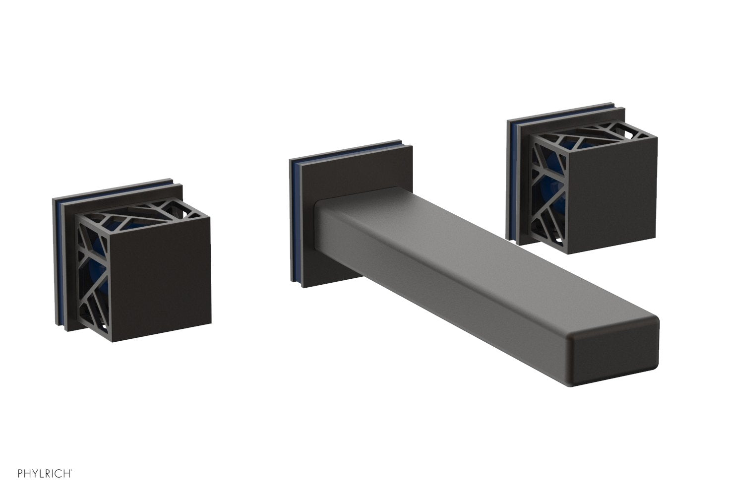 Phylrich JOLIE Wall Tub Set - Square Handles with "Navy Blue" Accents