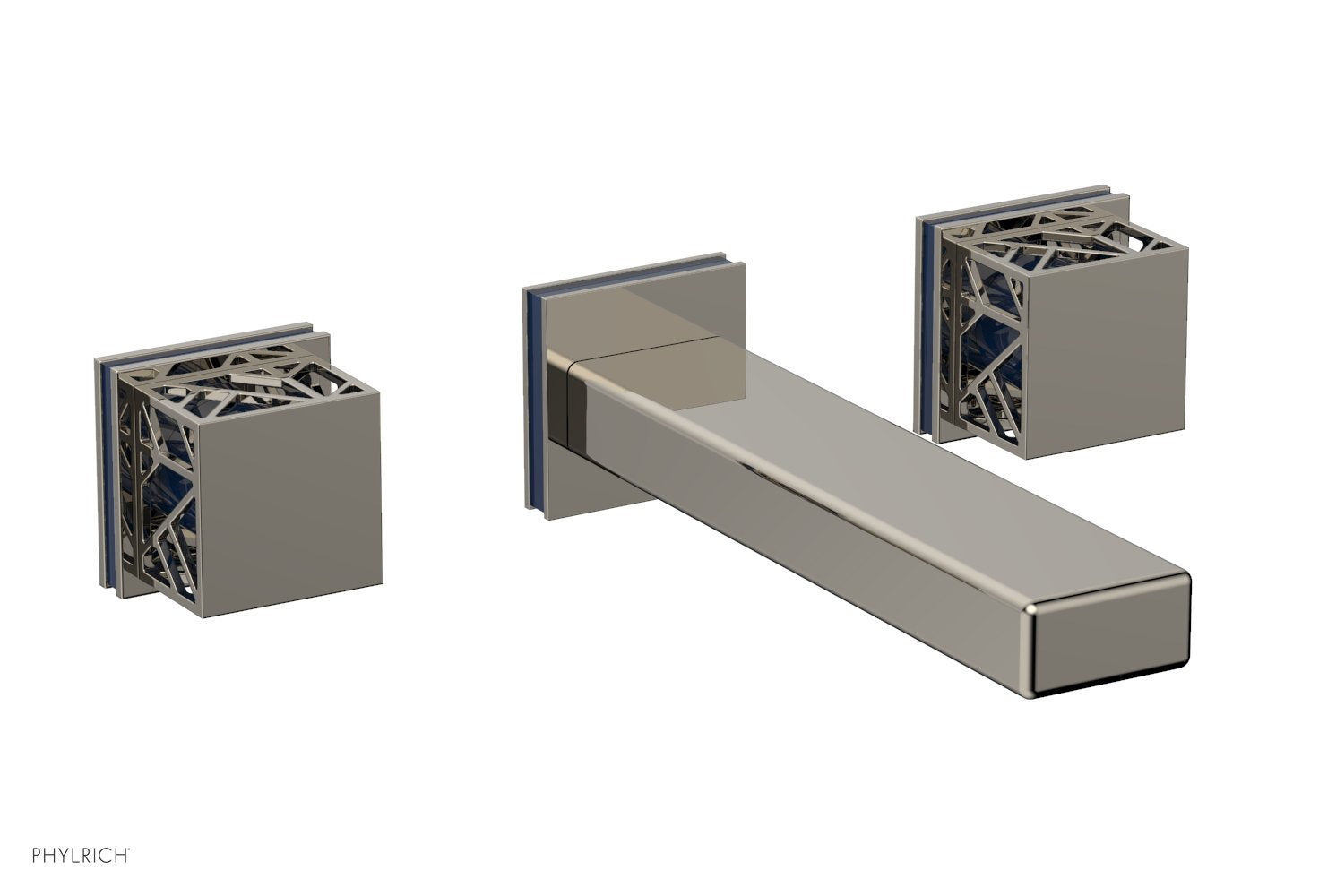 Phylrich JOLIE Wall Tub Set - Square Handles with "Navy Blue" Accents