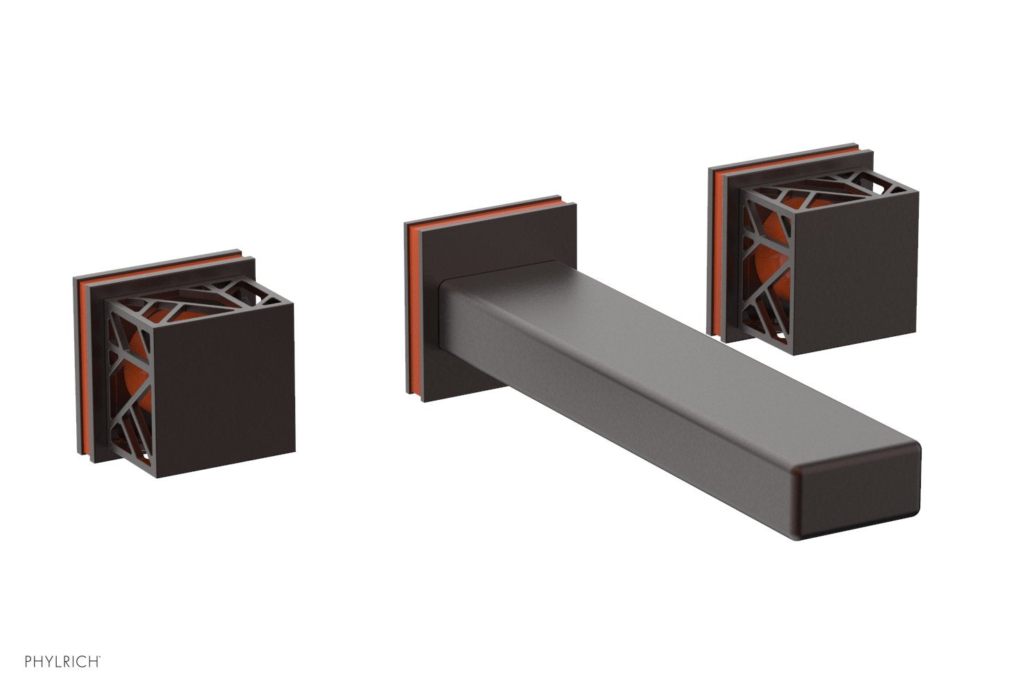 Phylrich JOLIE Wall Tub Set - Square Handles with "Orange" Accents