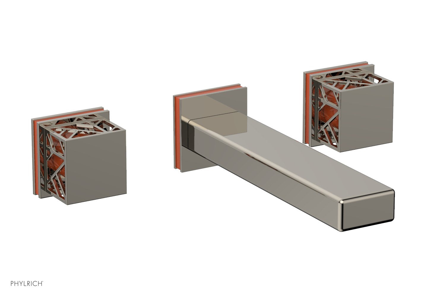 Phylrich JOLIE Wall Tub Set - Square Handles with "Orange" Accents