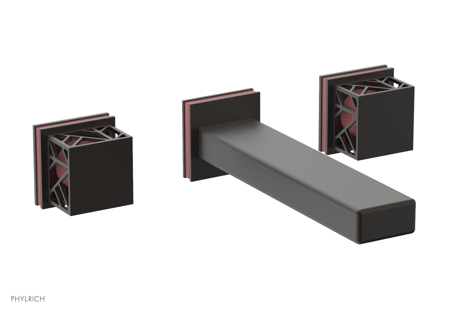 Phylrich JOLIE Wall Tub Set - Square Handles with "Pink" Accents