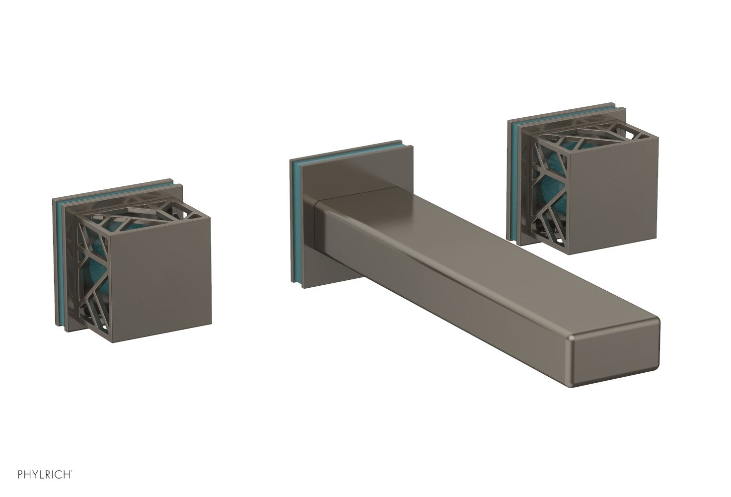 Phylrich JOLIE Wall Tub Set - Square Handles with "Turquoise" Accents