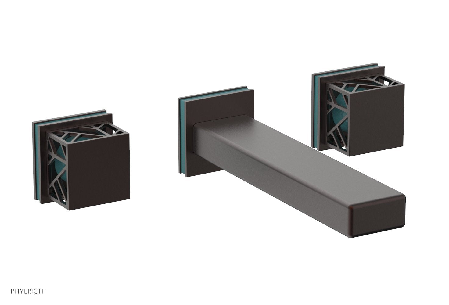Phylrich JOLIE Wall Tub Set - Square Handles with "Turquoise" Accents