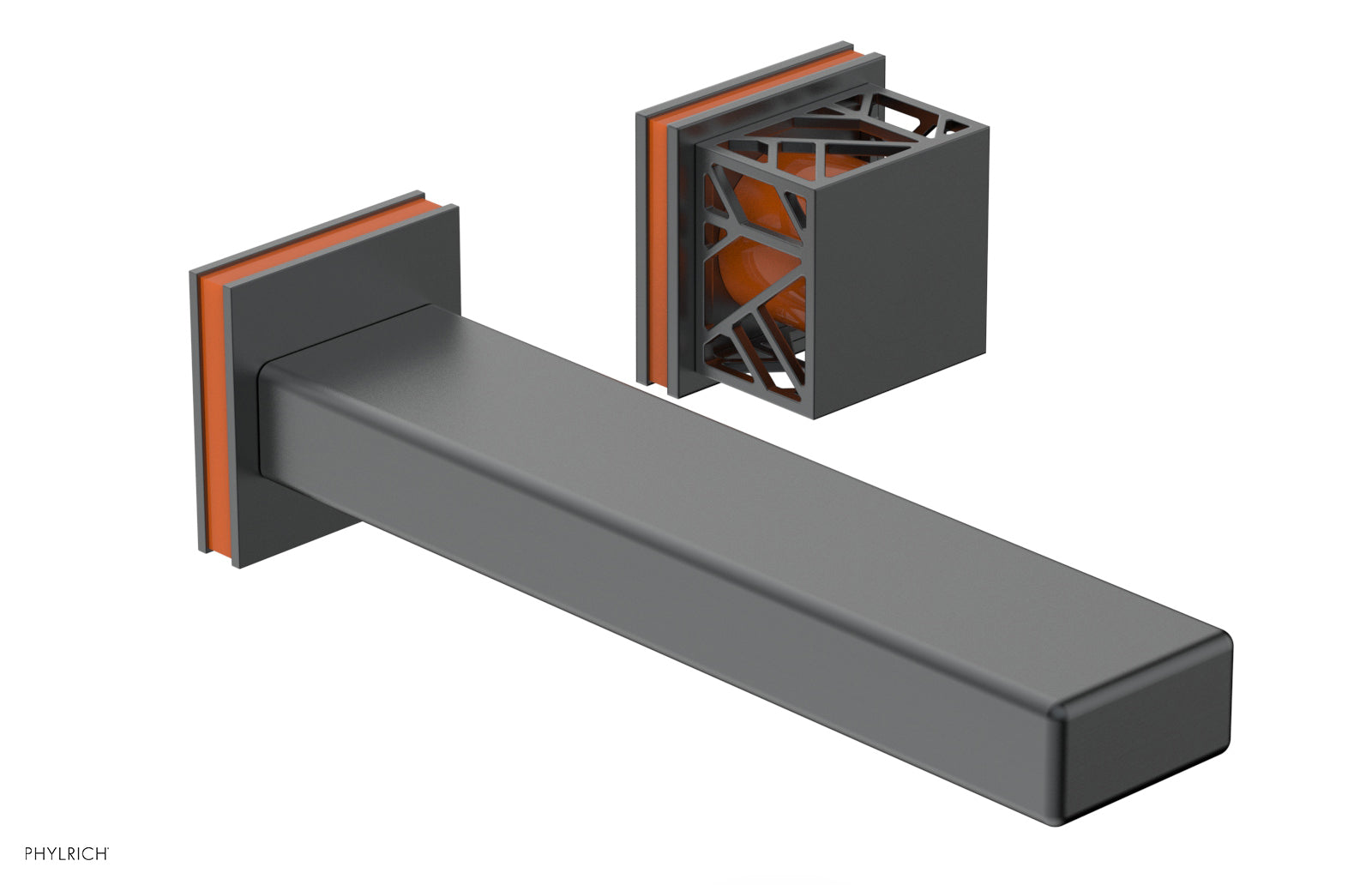 Phylrich JOLIE Single Handle Wall Lavatory Set - Square Handle "Orange" Accents