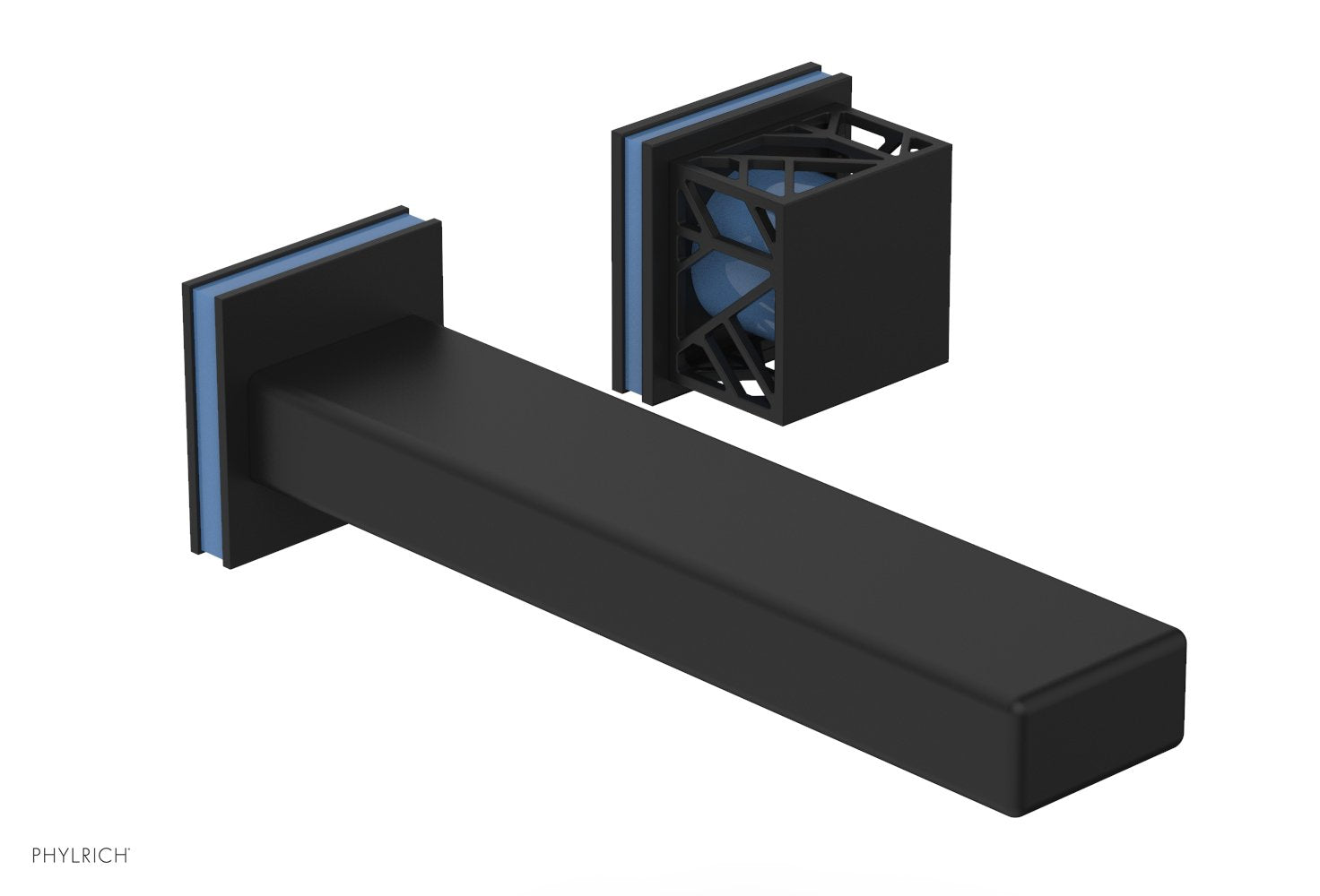 Phylrich JOLIE Single Handle Wall Lavatory Set - Square Handle "Light Blue" Accents
