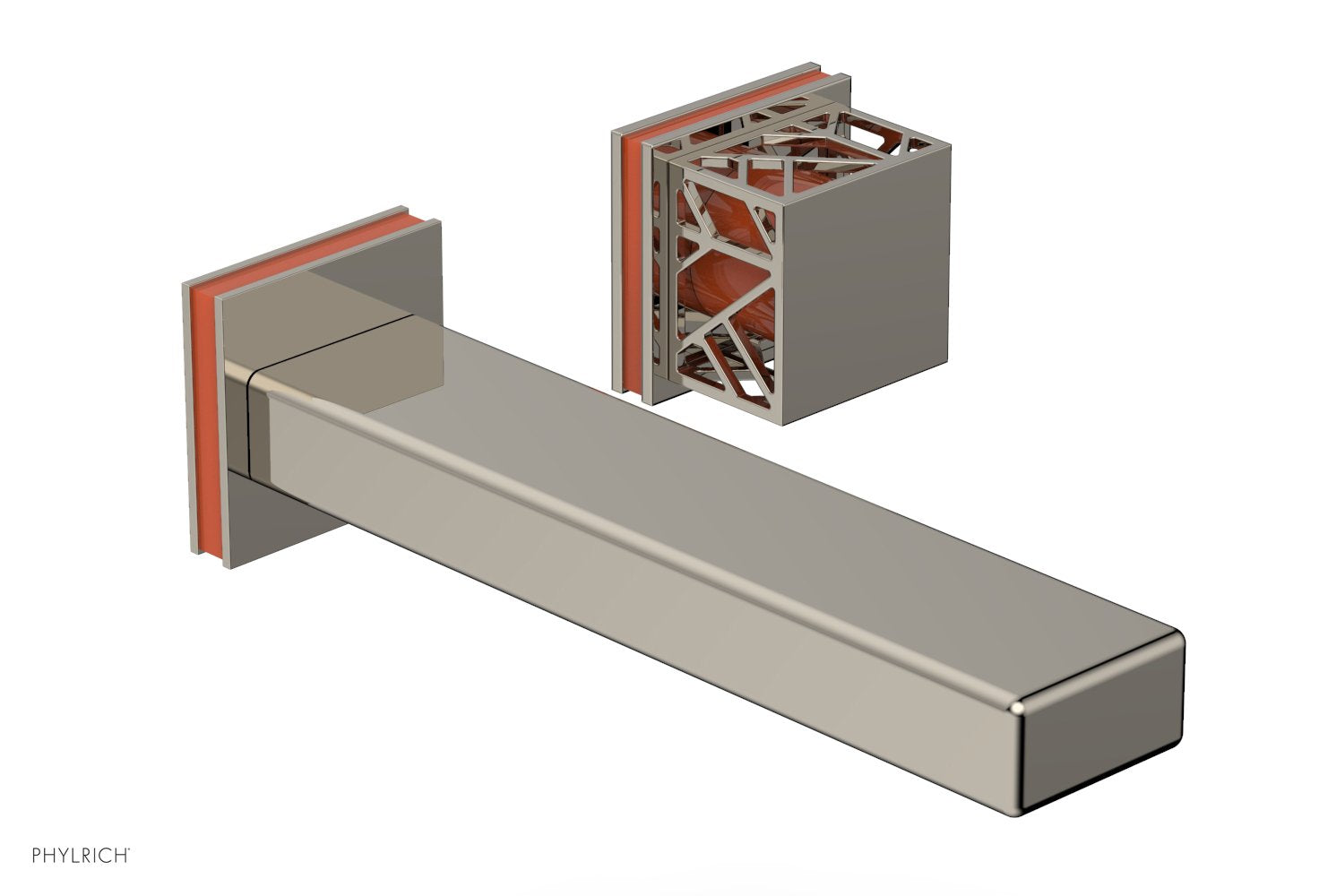 Phylrich JOLIE Single Handle Wall Lavatory Set - Square Handle "Orange" Accents