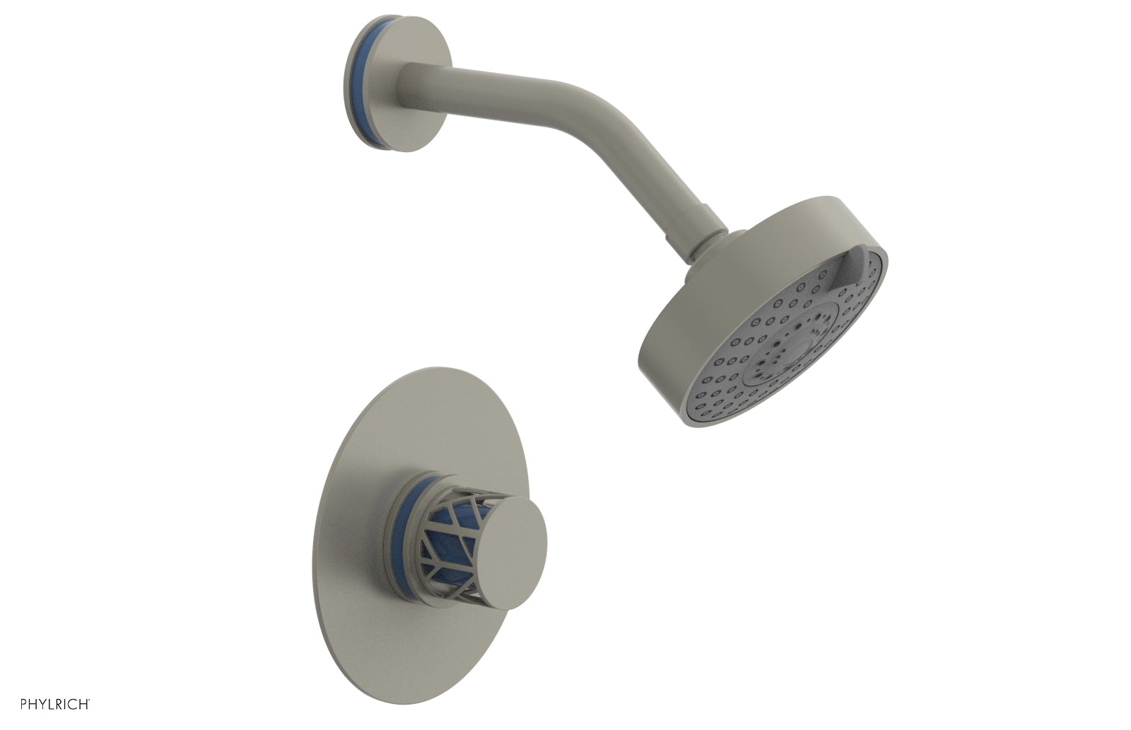 Phylrich JOLIE Pressure Balance Shower Set - Round Handle with "Light Blue" Accents