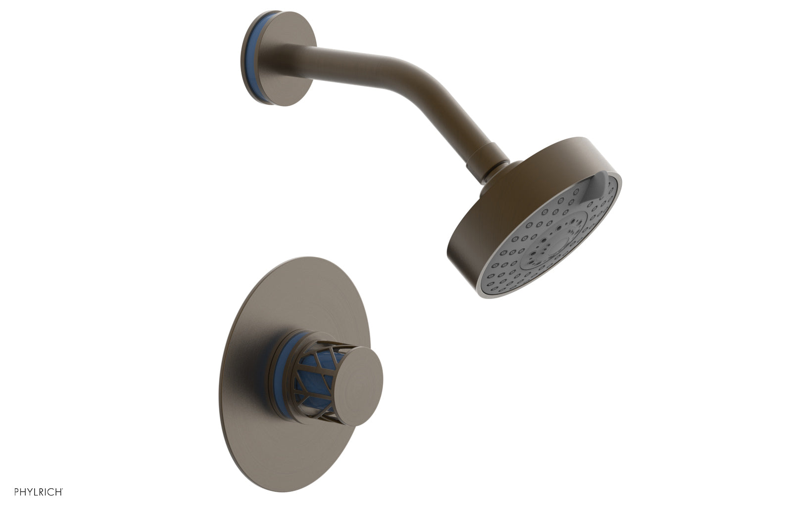 Phylrich JOLIE Pressure Balance Shower Set - Round Handle with "Light Blue" Accents