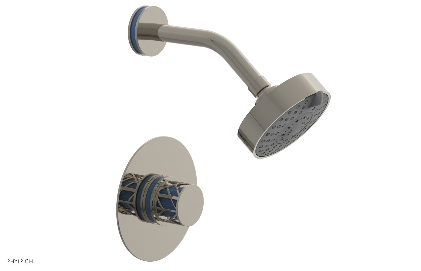 Phylrich JOLIE Pressure Balance Shower Set - Round Handle with "Light Blue" Accents