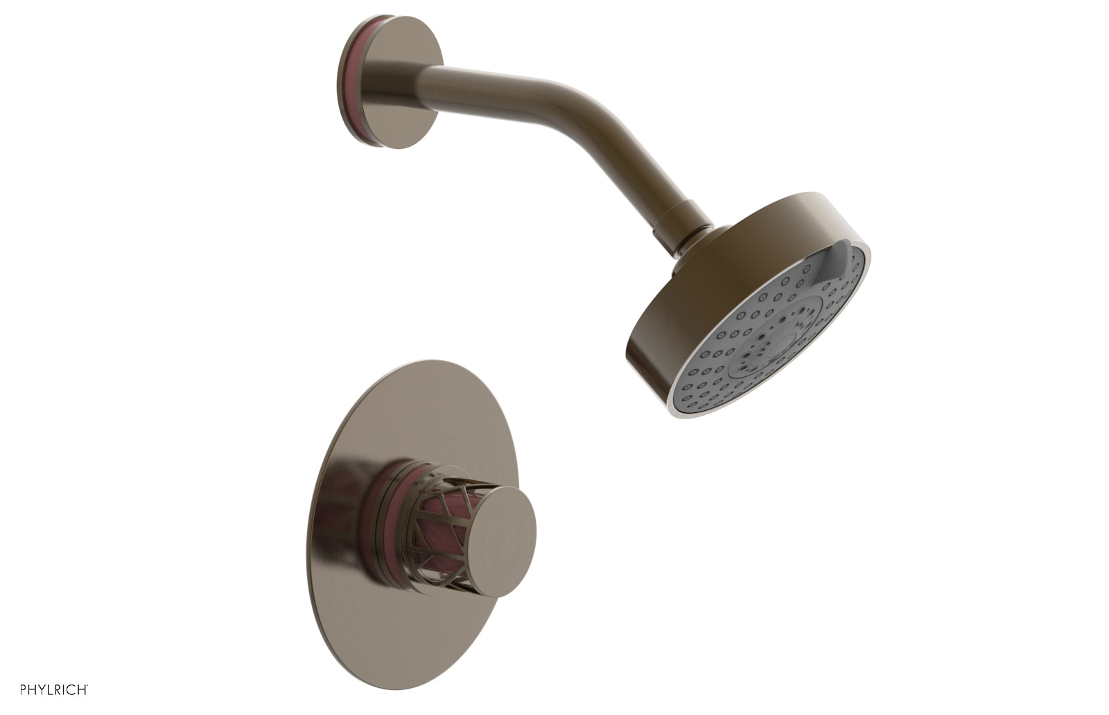 Phylrich JOLIE Pressure Balance Shower Set - Round Handle with "Pink" Accents