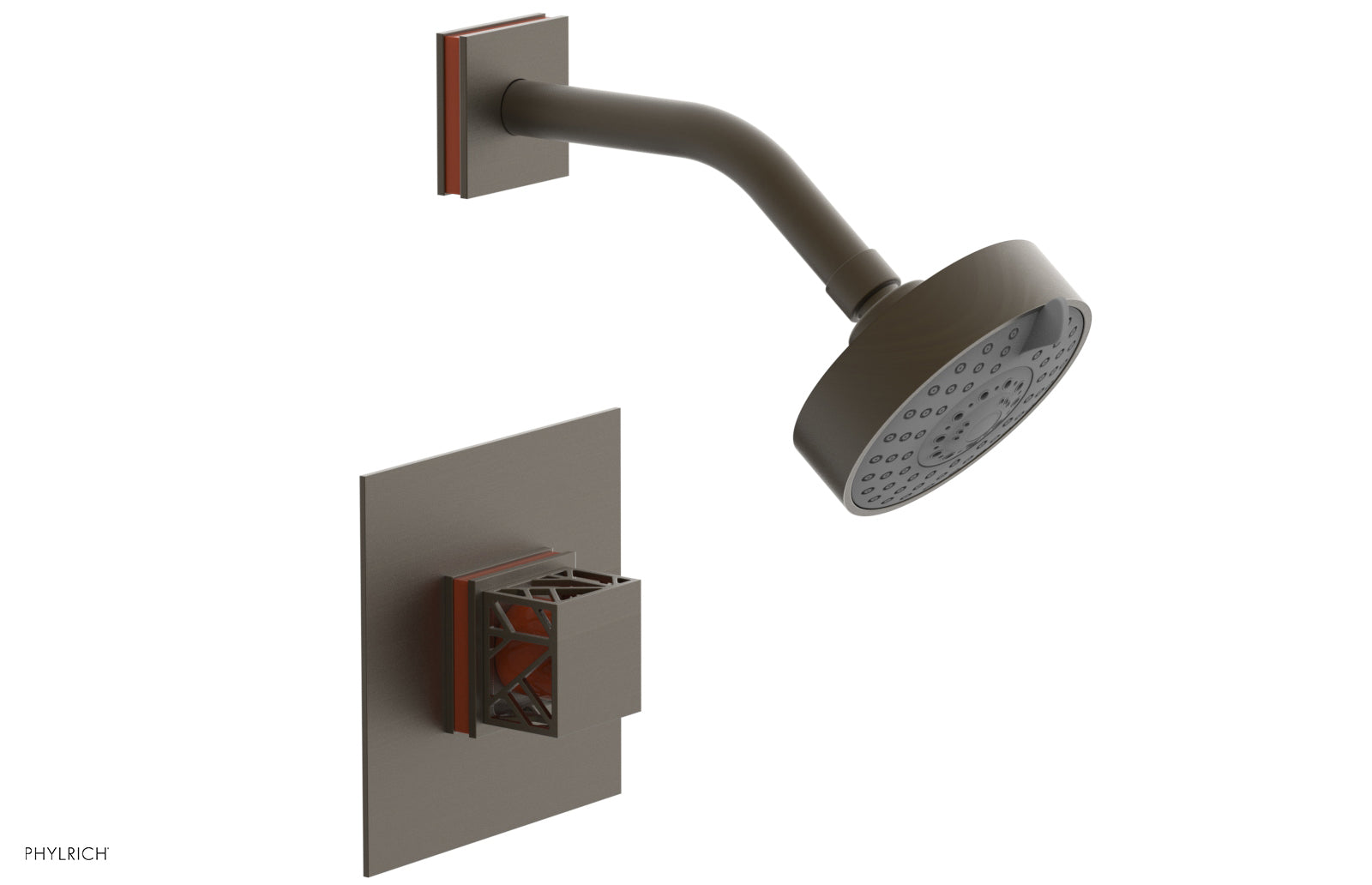 Phylrich JOLIE Pressure Balance Shower Set - Square Handle with "Orange" Accents