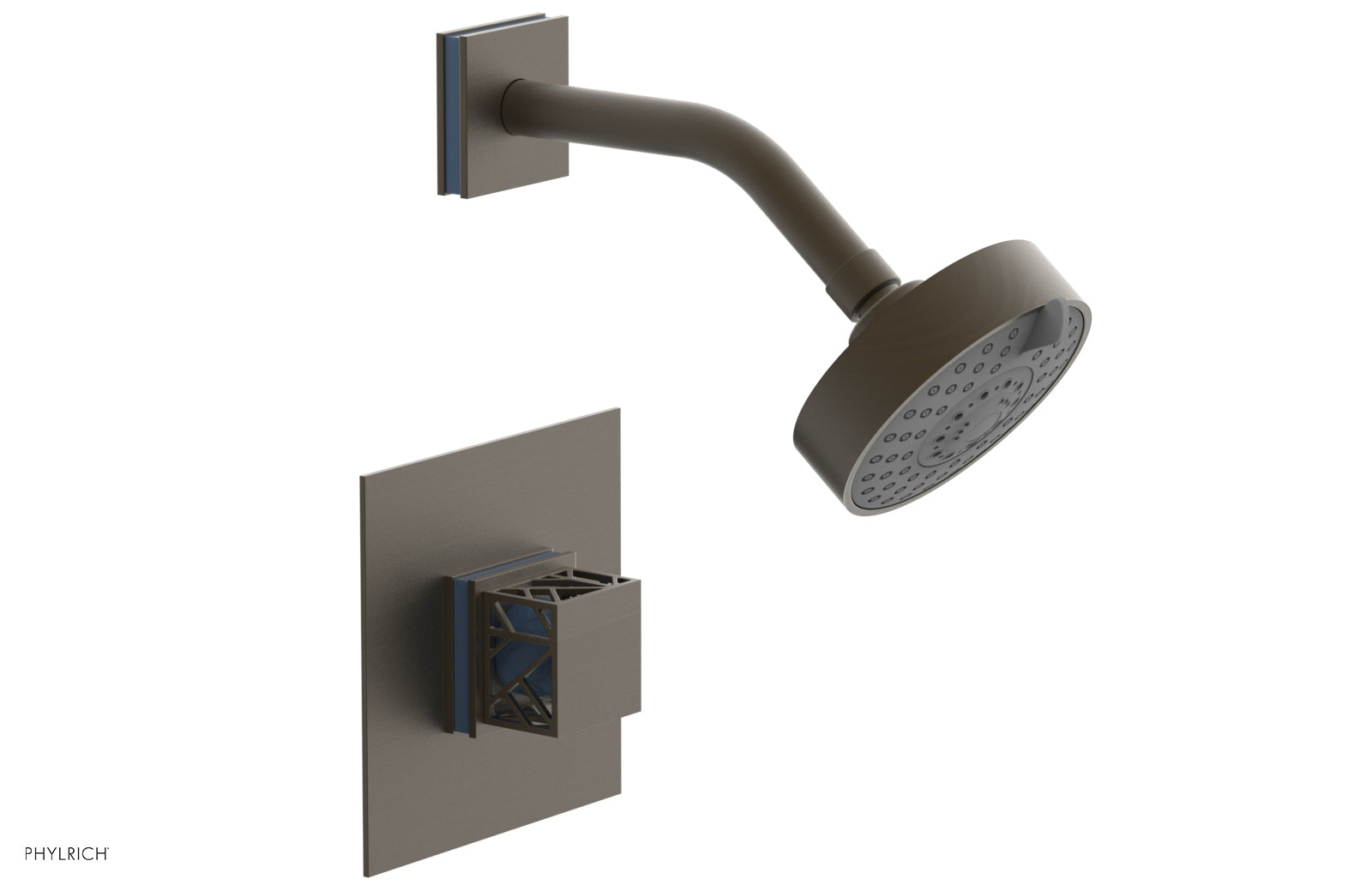 Phylrich JOLIE Pressure Balance Shower Set - Square Handle with "Light Blue" Accents