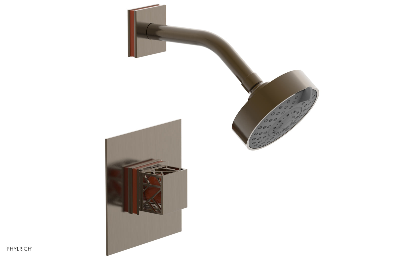 Phylrich JOLIE Pressure Balance Shower Set - Square Handle with "Orange" Accents