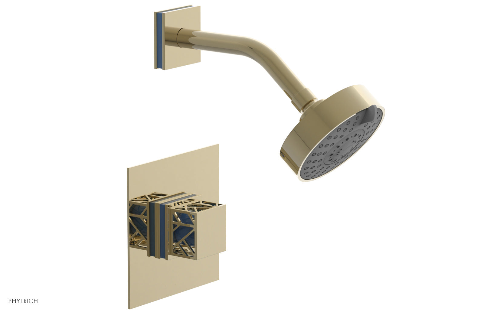 Phylrich JOLIE Pressure Balance Shower Set - Square Handle with "Light Blue" Accents