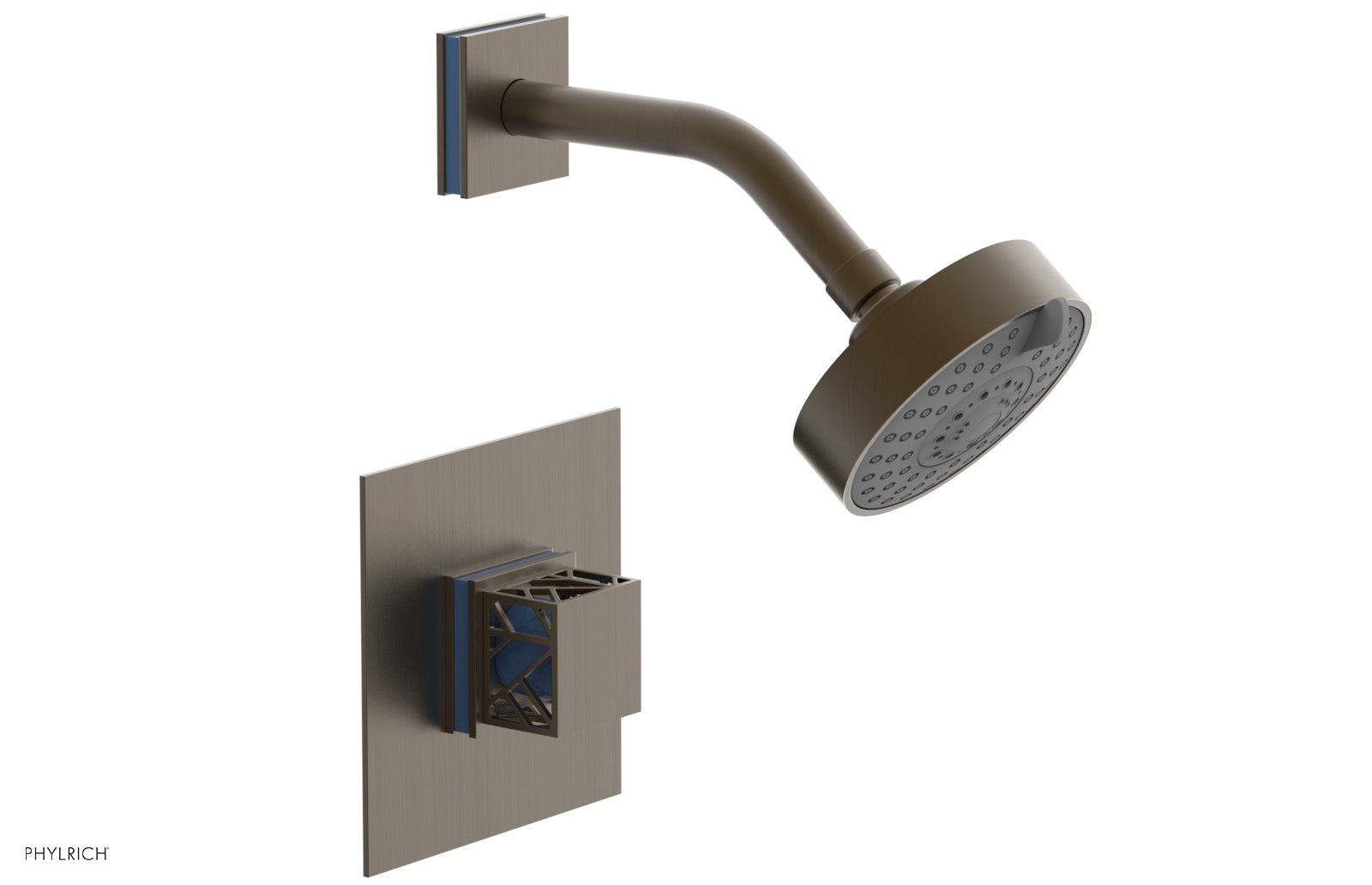 Phylrich JOLIE Pressure Balance Shower Set - Square Handle with "Light Blue" Accents