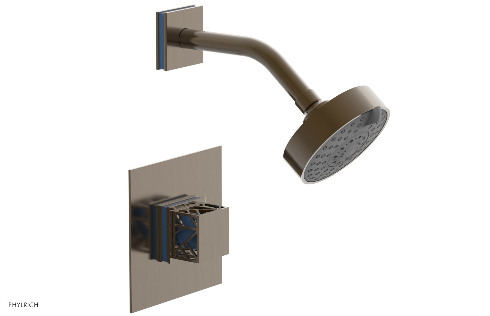 Phylrich JOLIE Pressure Balance Shower Set - Square Handle with "Light Blue" Accents