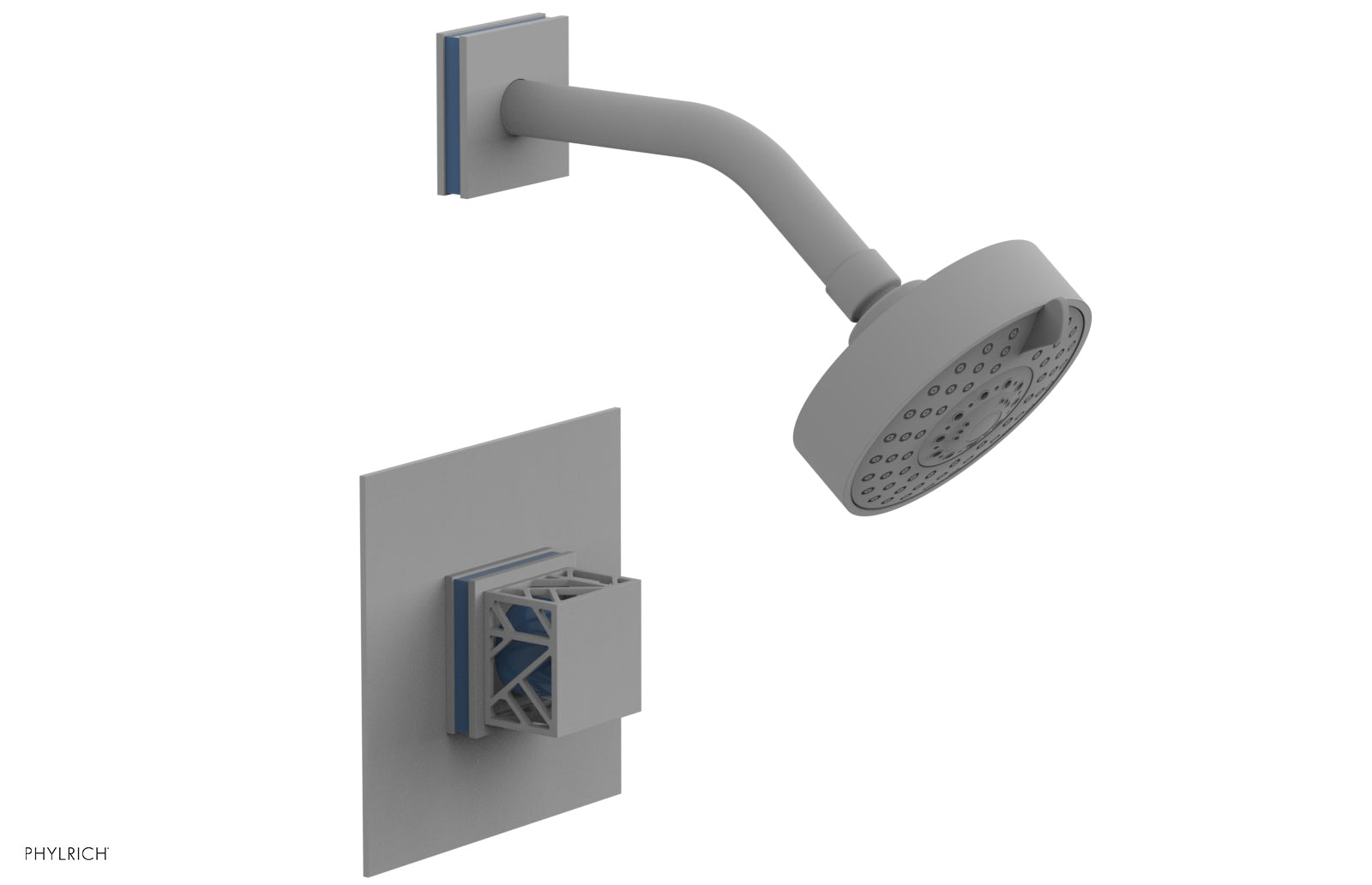 Phylrich JOLIE Pressure Balance Shower Set - Square Handle with "Light Blue" Accents