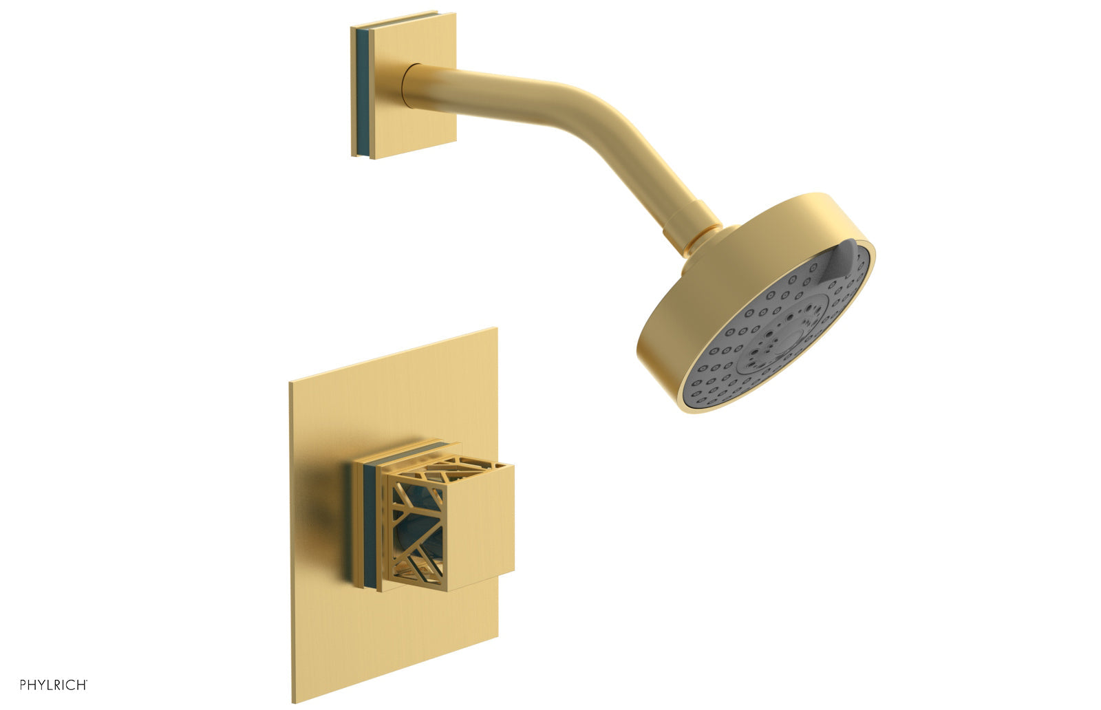 Phylrich JOLIE Pressure Balance Shower Set - Square Handle with "Turquoise" Accents