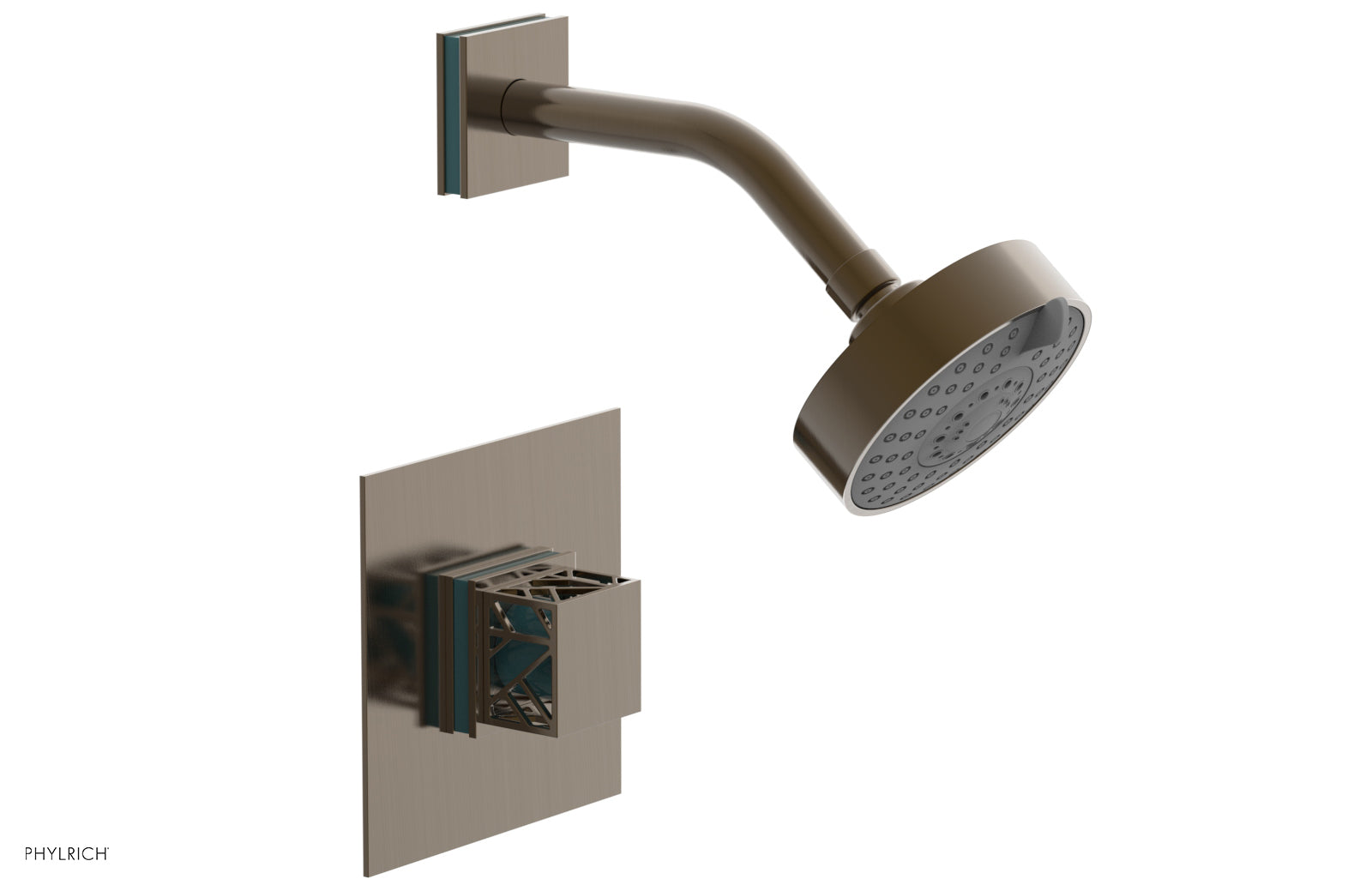 Phylrich JOLIE Pressure Balance Shower Set - Square Handle with "Turquoise" Accents