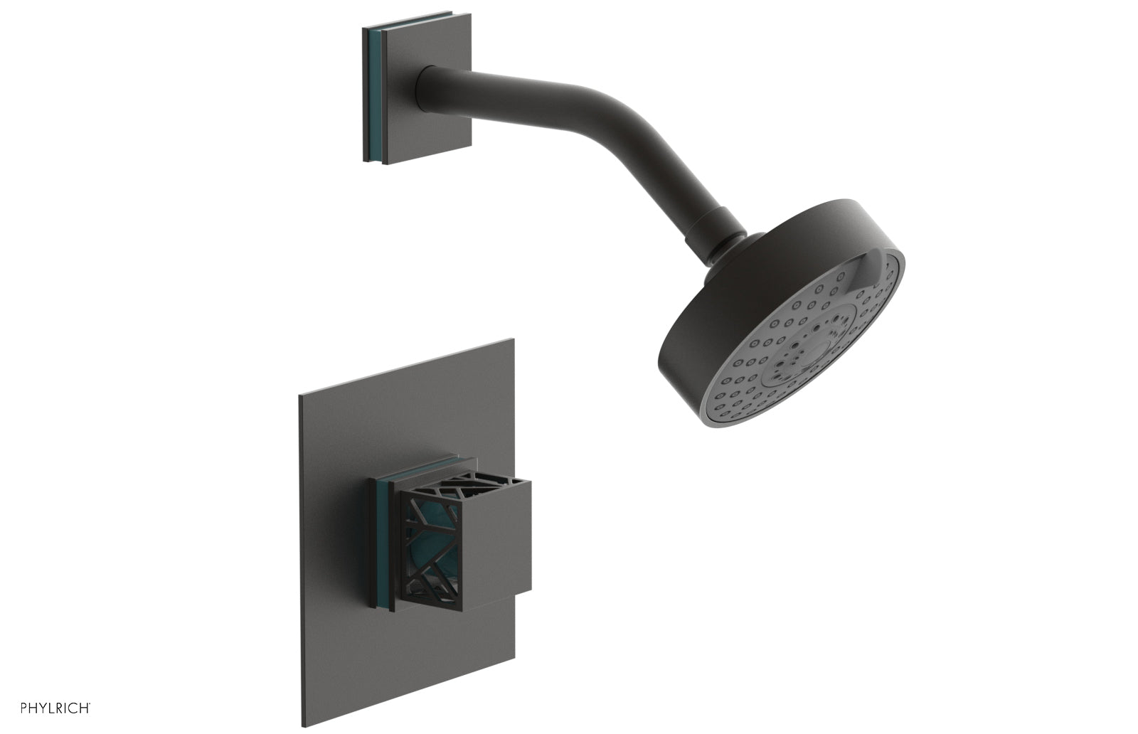 Phylrich JOLIE Pressure Balance Shower Set - Square Handle with "Turquoise" Accents