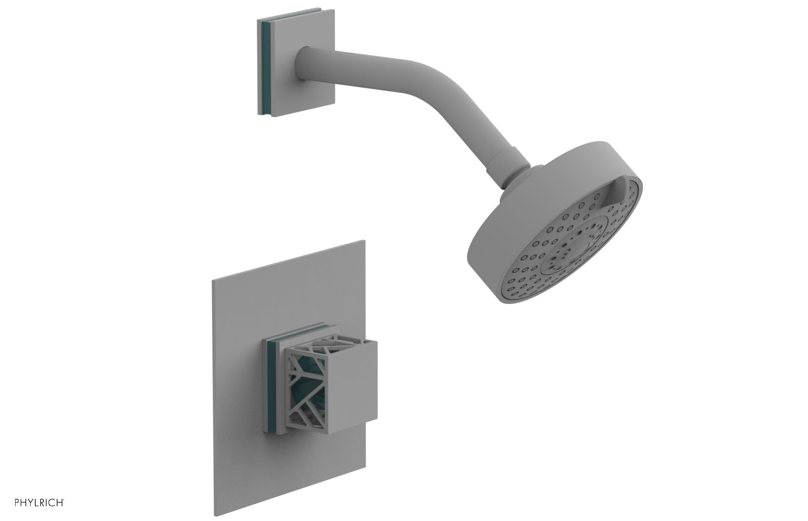 Phylrich JOLIE Pressure Balance Shower Set - Square Handle with "Turquoise" Accents