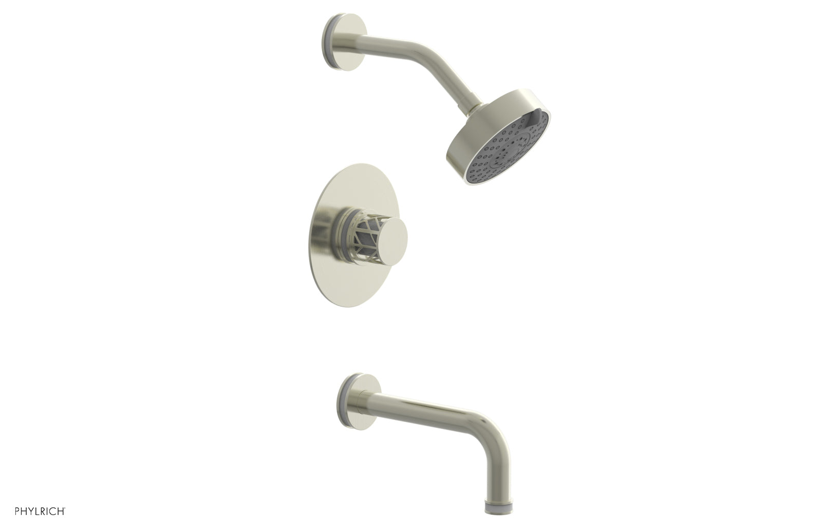 Phylrich JOLIE Pressure Balance Tub and Shower Set - Round Handle wth "White" Accents