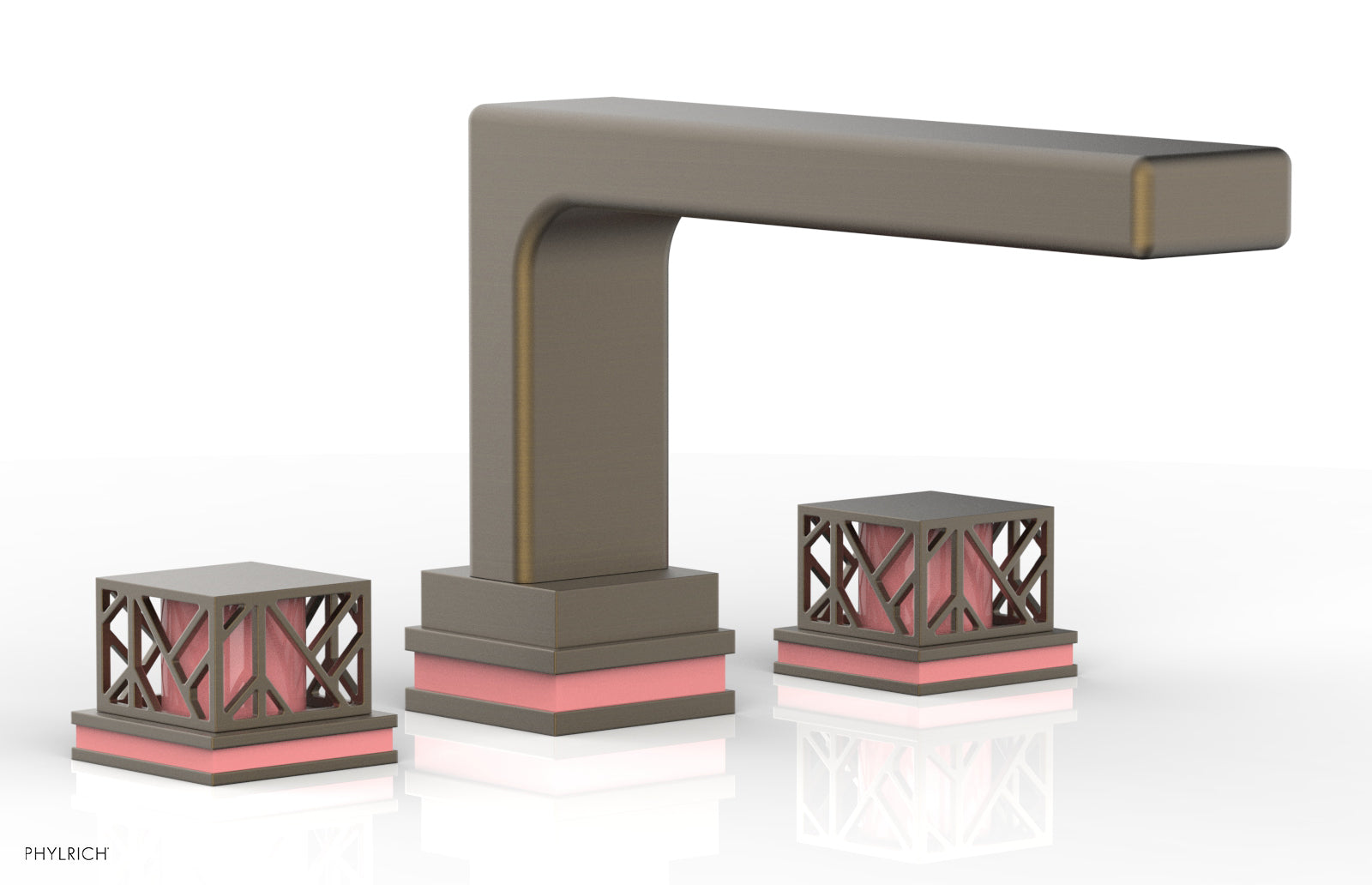 Phylrich JOLIE Deck Tub Set - Square Handles with "Pink" Accents