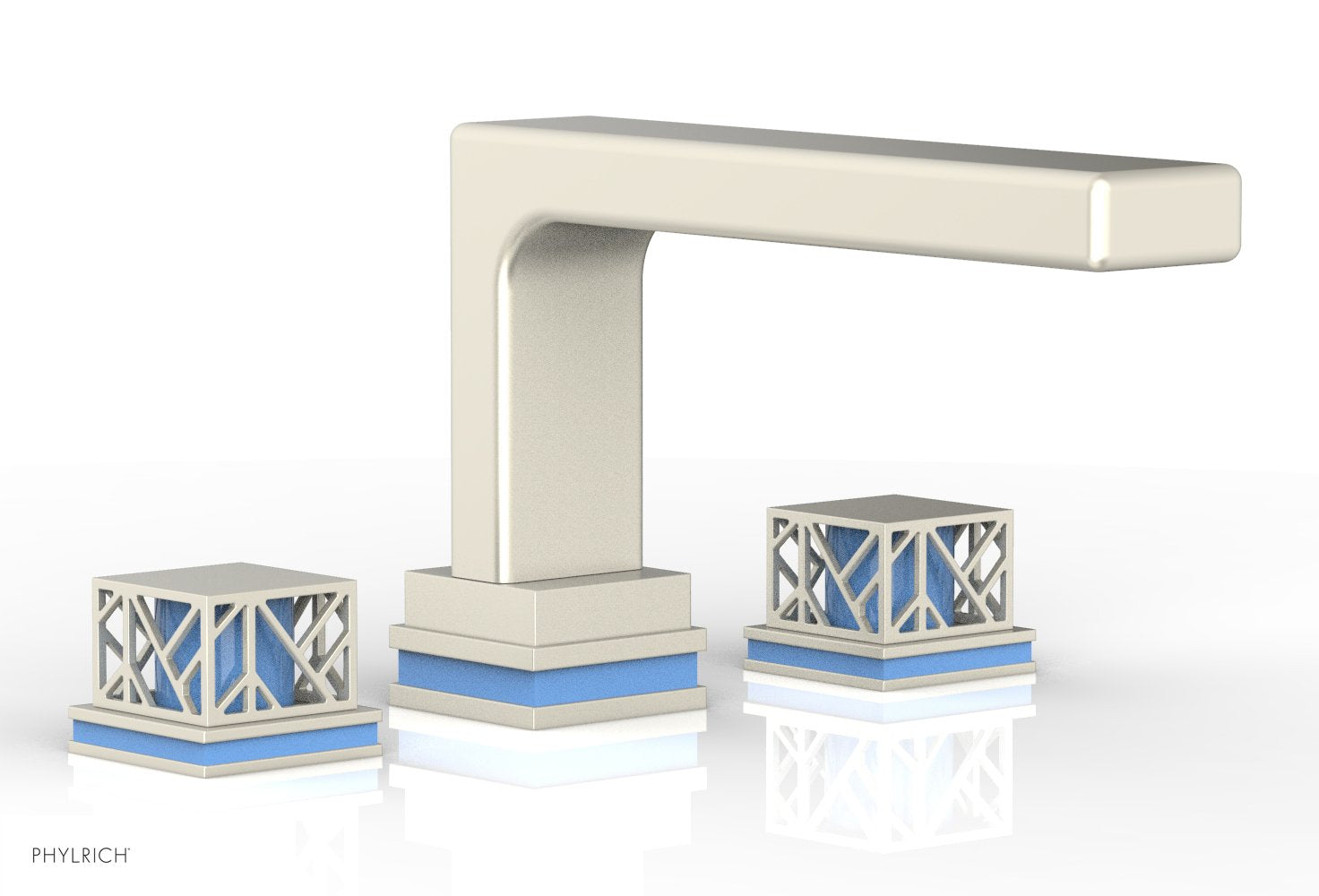 Phylrich JOLIE Deck Tub Set - Square Handles with "Light Blue" Accents