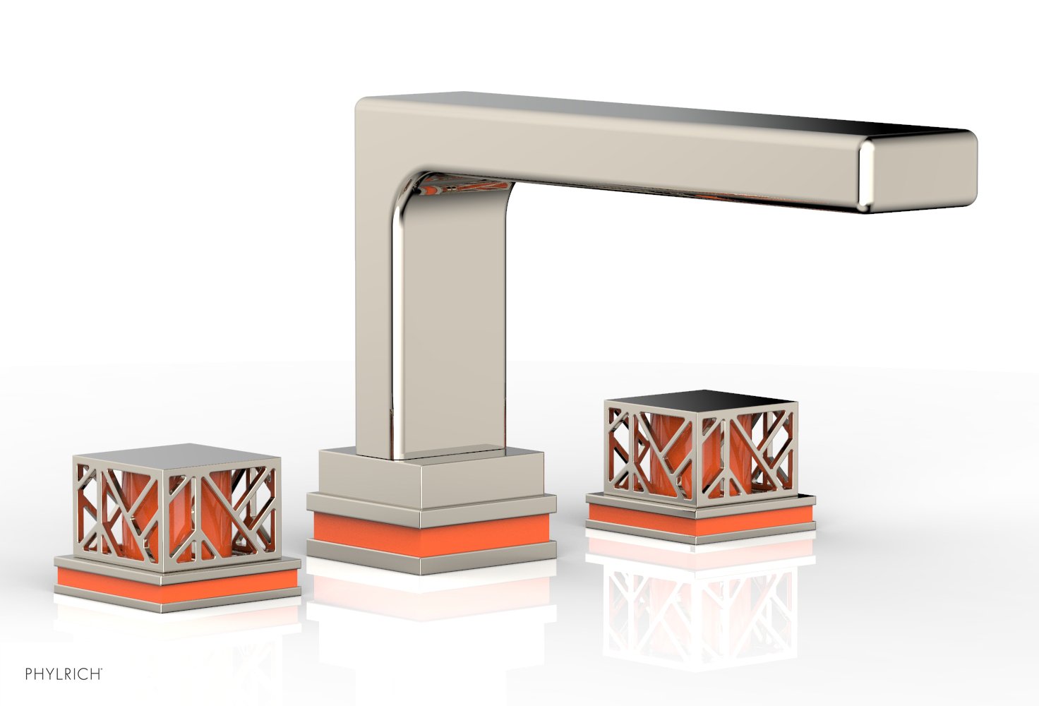 Phylrich JOLIE Deck Tub Set - Square Handles with "Orange" Accents